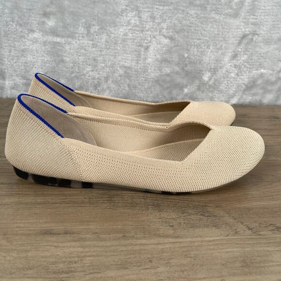 Rothy's The Flat in Ecru Womens 9 Creamy Beige Tortoise Outsole Round Toe - Picture 2 of 16